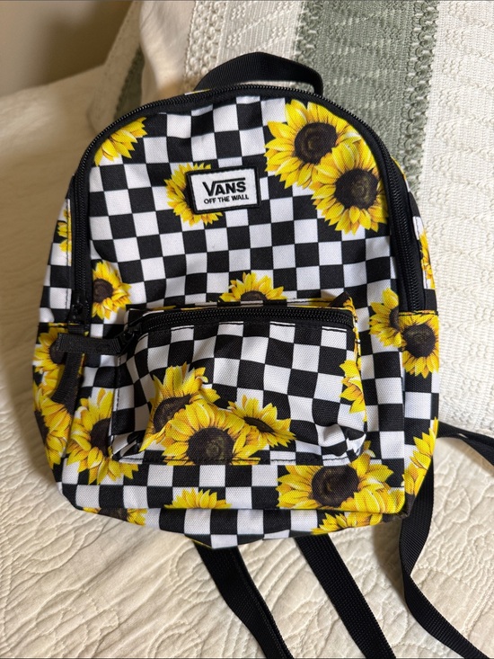 Vans Handbags - Vans Black/White Checkered Mini Backpack with Yellow Sunflowers Backpack